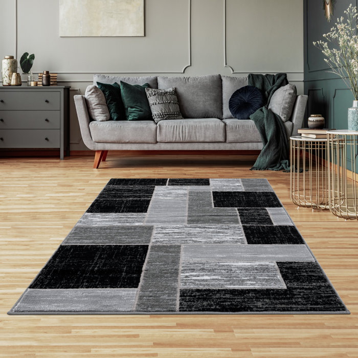 Ebern Designs Jamaal Geometric Gray/Black Area Rug & Reviews Wayfair